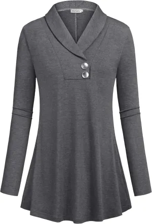 Women Fall Long Sleeve Tops Shawl Neck Button Down Dressy Blouses Shirts