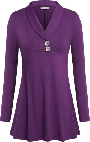 Women Fall Long Sleeve Tops Shawl Neck Button Down Dressy Blouses Shirts