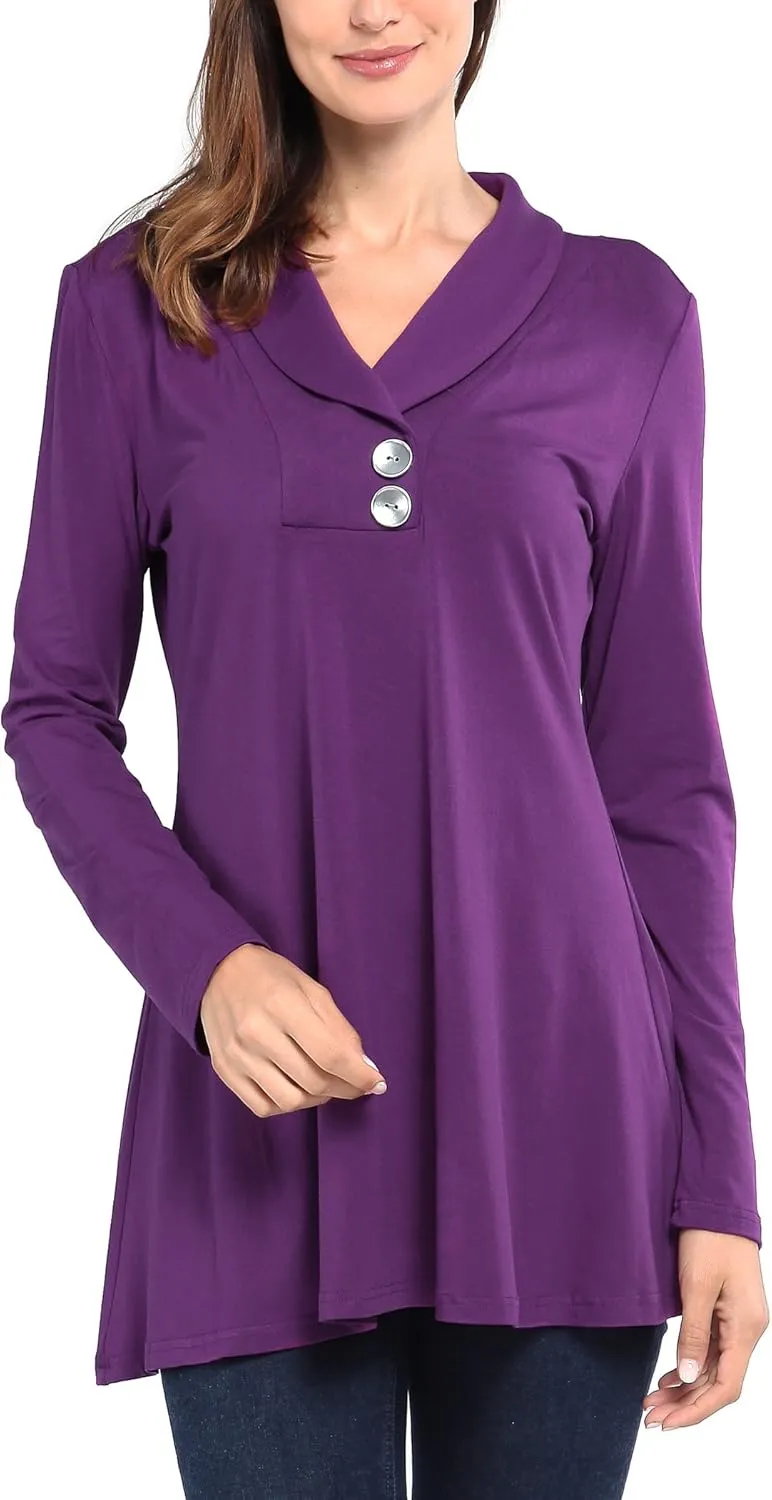 Women Fall Long Sleeve Tops Shawl Neck Button Down Dressy Blouses Shirts