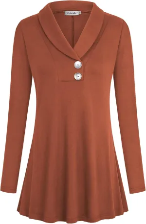 Women Fall Long Sleeve Tops Shawl Neck Button Down Dressy Blouses Shirts