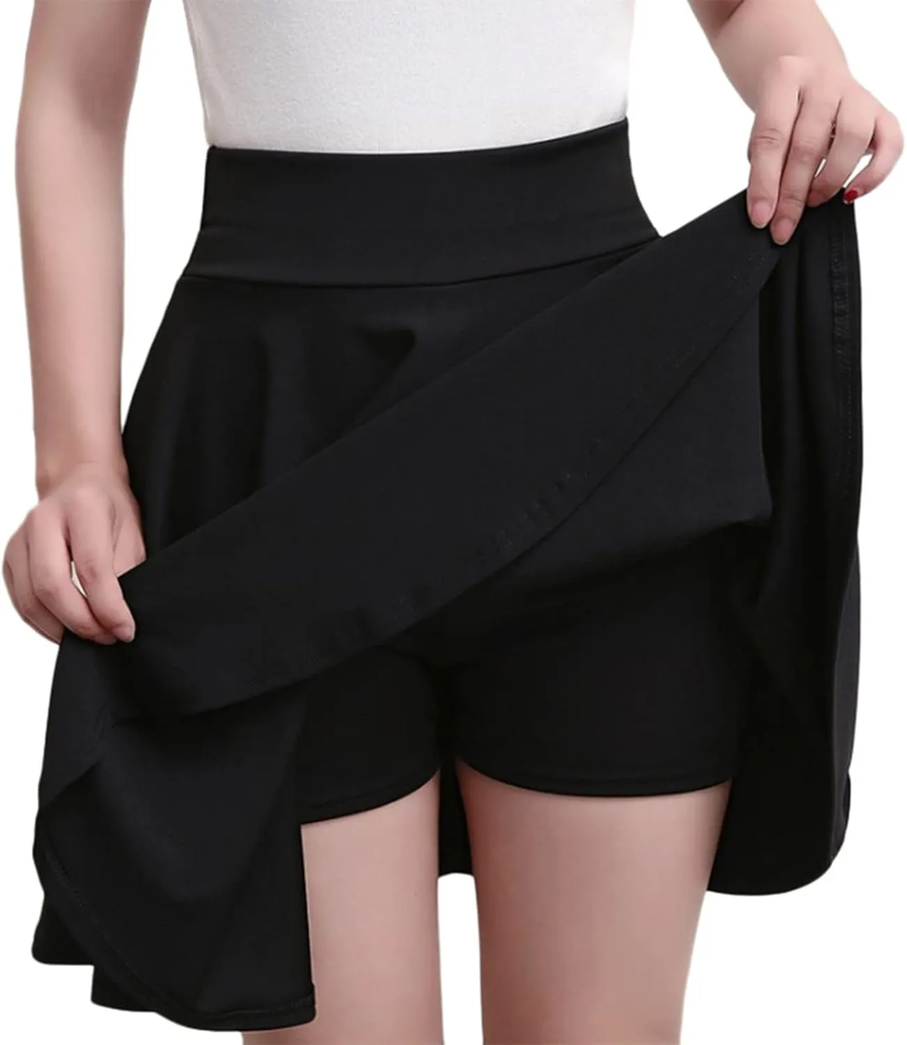 Women Flared Pleated Mini Skirts with Built in Shorts Workout Athletic Stretchy High Waist Tennis Skater Skirt