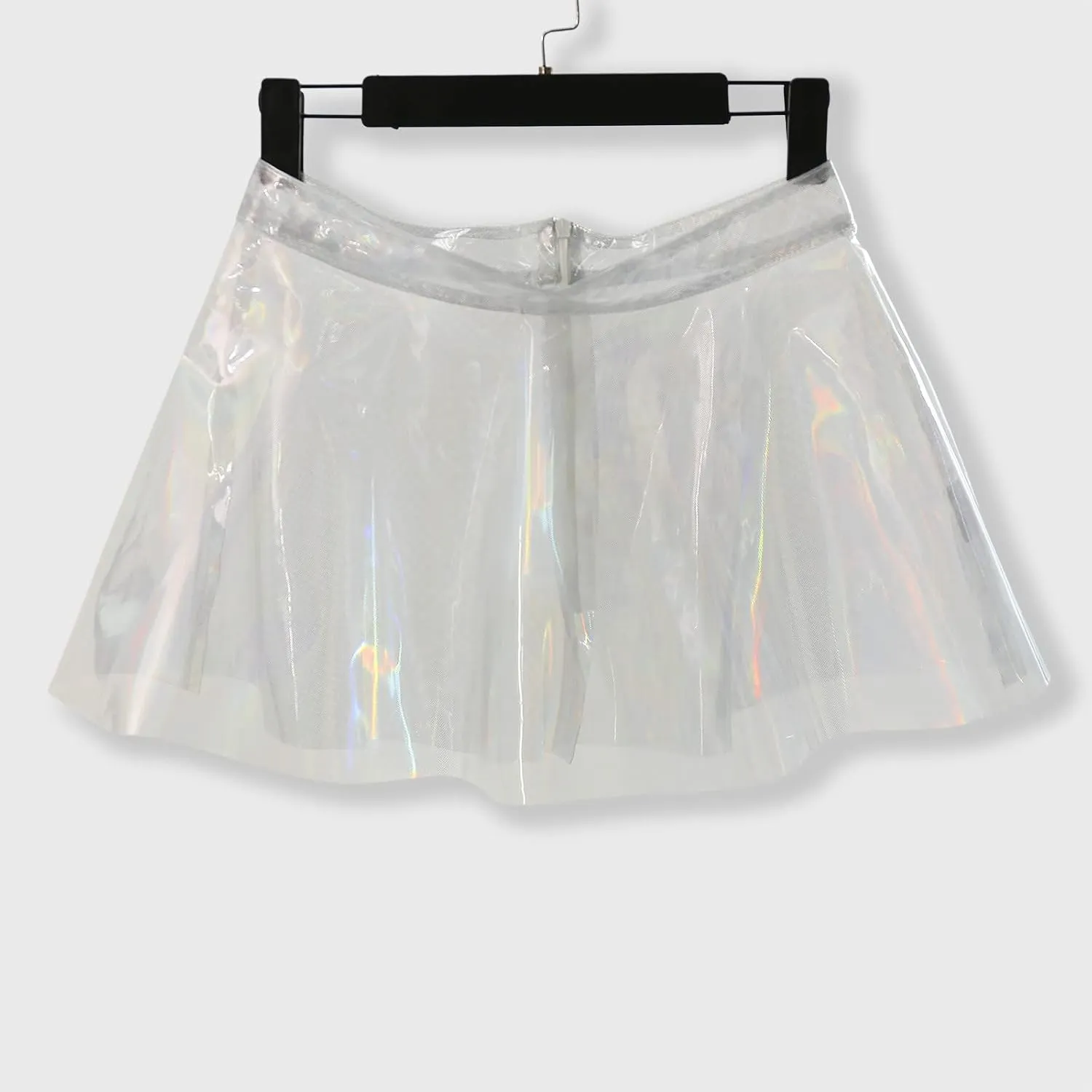 Women Flared Pleated Skirts Shiny See Through Mini Skirt High Waist Clubwear Novelty Skirt Swing Skirt