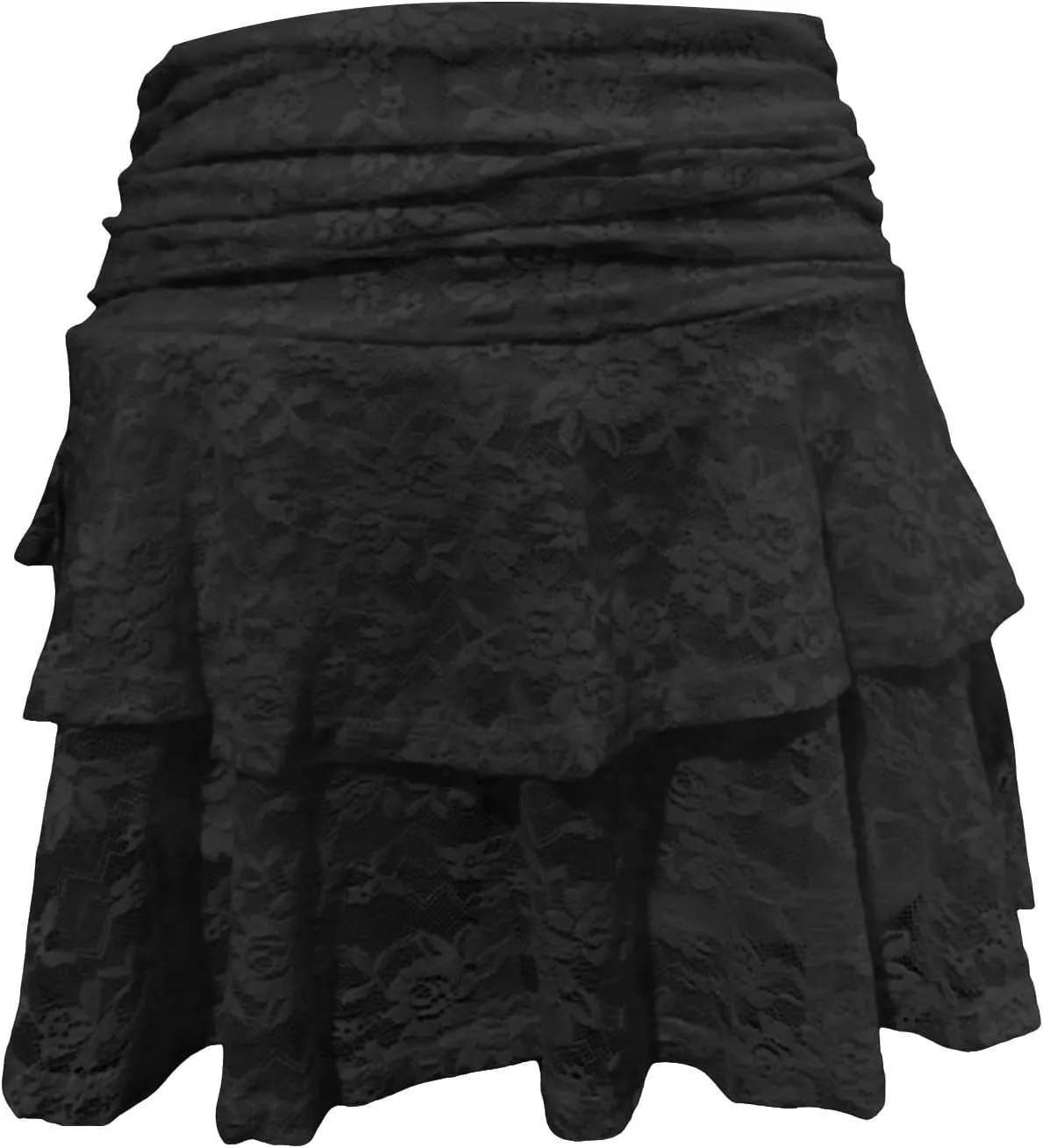 Women Lace Skirts Y2k Low Waist Flowy Skirts Layered Pleated Ruffle Mini Skirt Streetwear