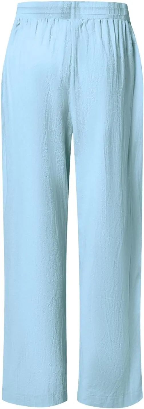 Women Linen Pants Joggers Casual Lightweight Lounge Pants Cotton Linen Travel Beach Summer Trousers with Pockets 2025