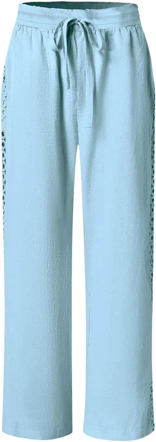 Women Linen Pants Joggers Casual Lightweight Lounge Pants Cotton Linen Travel Beach Summer Trousers with Pockets 2025