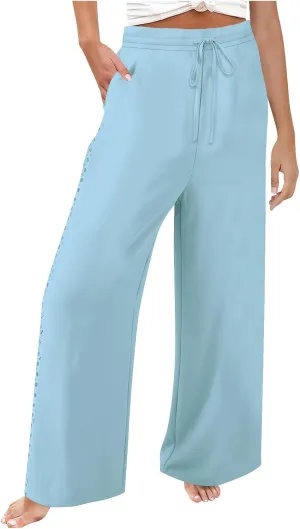 Women Linen Pants Joggers Casual Lightweight Lounge Pants Cotton Linen Travel Beach Summer Trousers with Pockets 2025