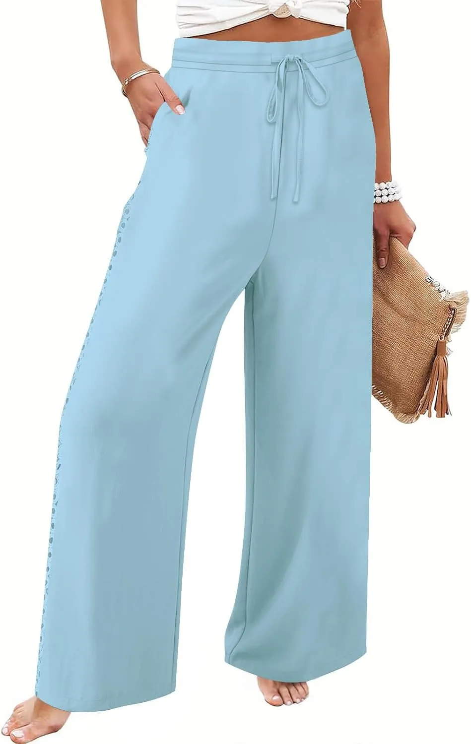 Women Linen Pants Joggers Casual Lightweight Lounge Pants Cotton Linen Travel Beach Summer Trousers with Pockets 2025