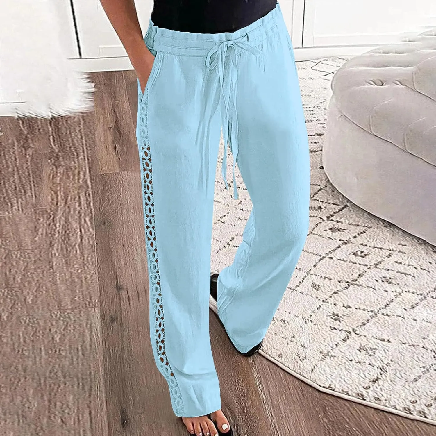 Women Linen Pants Joggers Casual Lightweight Lounge Pants Cotton Linen Travel Beach Summer Trousers with Pockets 2025