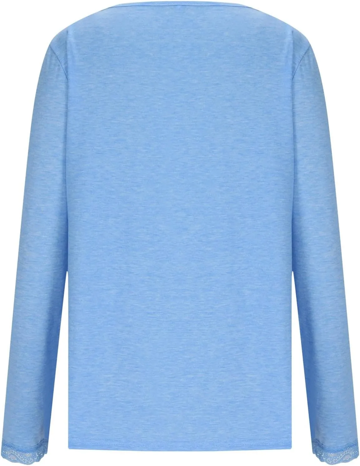Women Long Sleeve T Shirts Fashion Lace Trim V Neck Tops Comfy Basic Tee Casual Lightweight Loose Plain Pullover Blouse