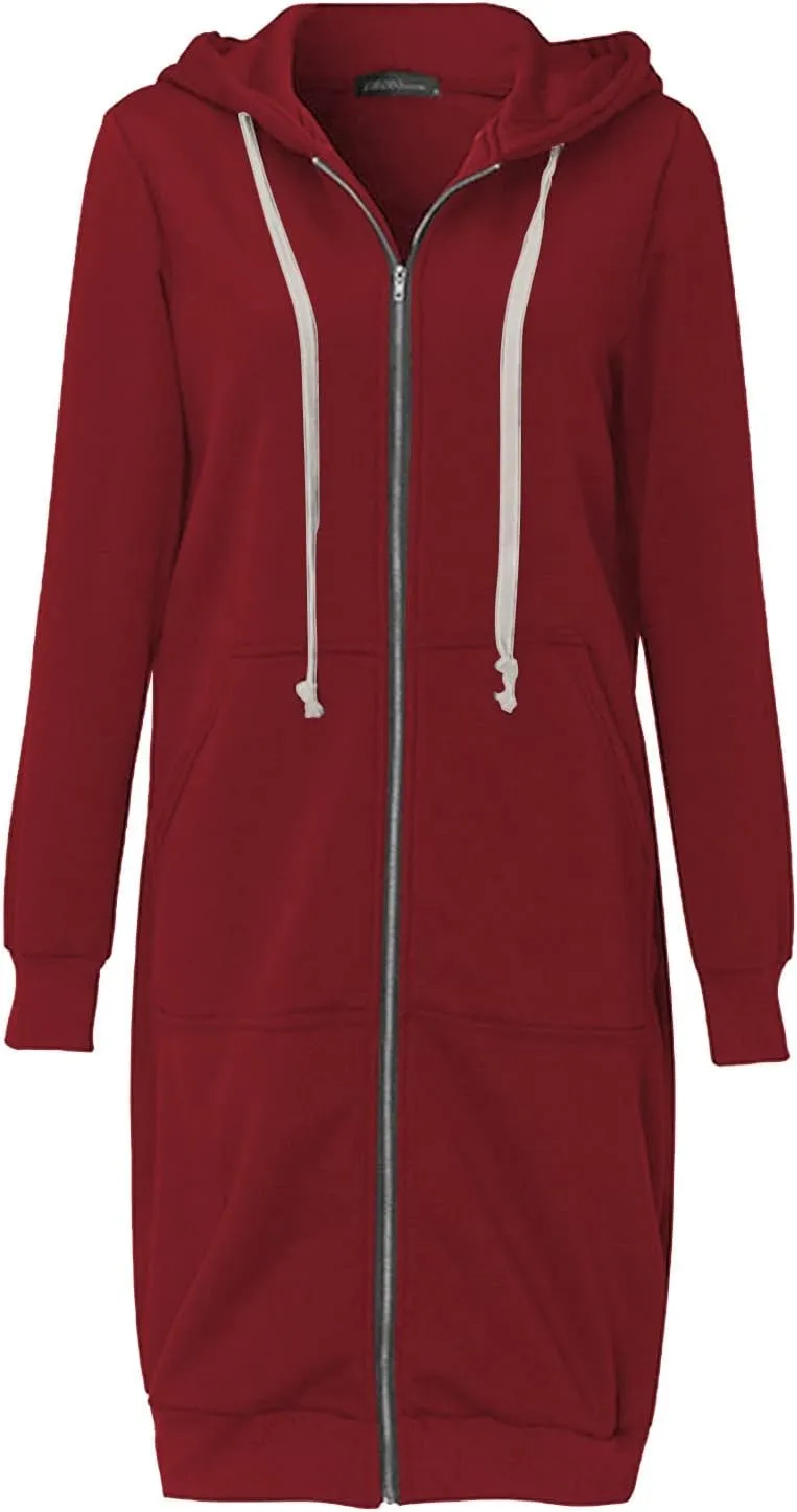 Women Long Sweatshirt Solid Color Full Zip Fleece Plush Hoodies Pullover Loose Fit Casual Clothes Fall Winter Shirts