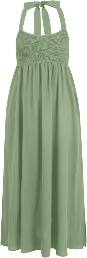 Women Loose Fit Flowy Spaghetti Strap Summer Casual Sleeveless Dress Flowy Long Maxi Beach Vacation Dresses Pockets