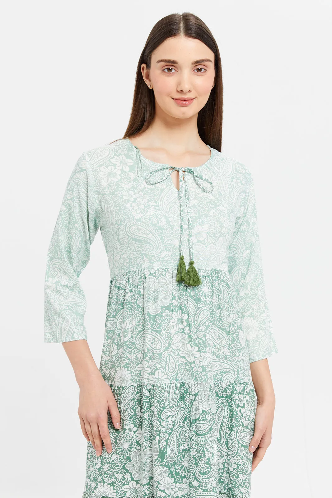 Women Mint Ombre Tier Nightgown