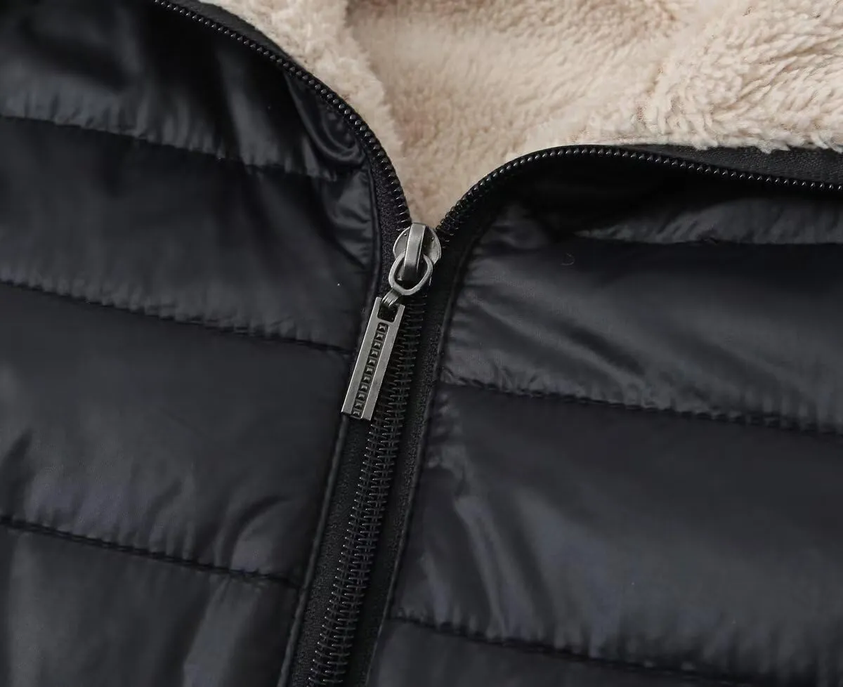 Women Puffer Jacket Lightweight Down Jackets Fleece Quilted Padded Coat Hooded Long Sleeve Zipper Winter Coat Outwear