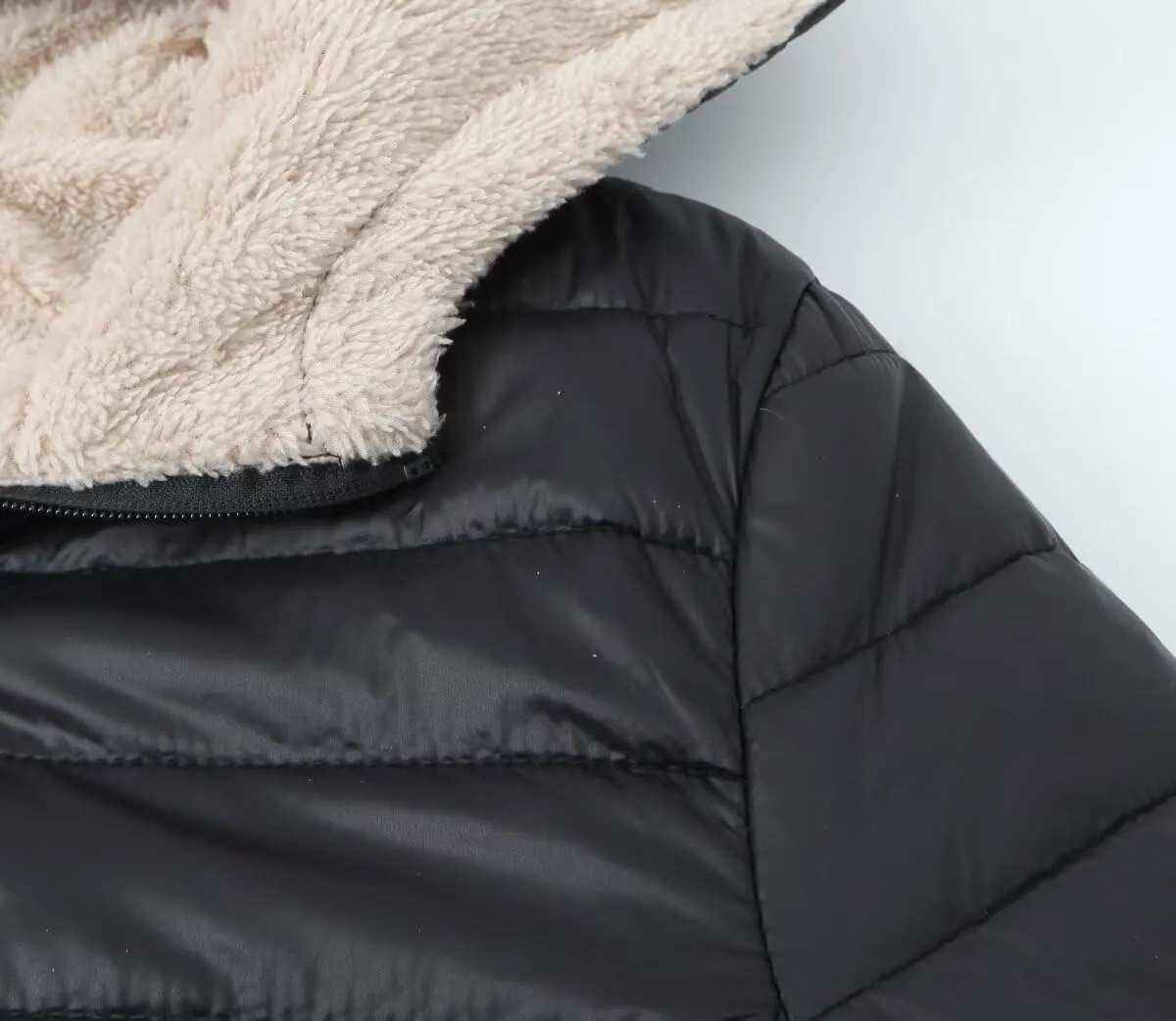 Women Puffer Jacket Lightweight Down Jackets Fleece Quilted Padded Coat Hooded Long Sleeve Zipper Winter Coat Outwear