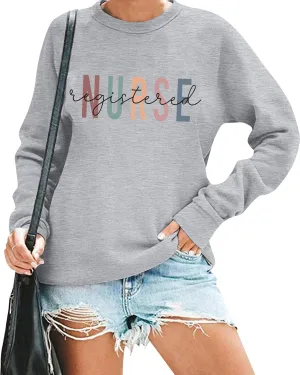 Women Registered Nurse Sweatshirt Nurse Pullover Tops Nurse Life Sweatshirt Nursing School Long Sleeve Tees