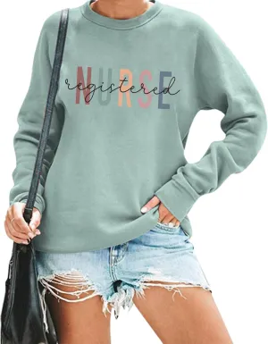 Women Registered Nurse Sweatshirt Nurse Pullover Tops Nurse Life Sweatshirt Nursing School Long Sleeve Tees