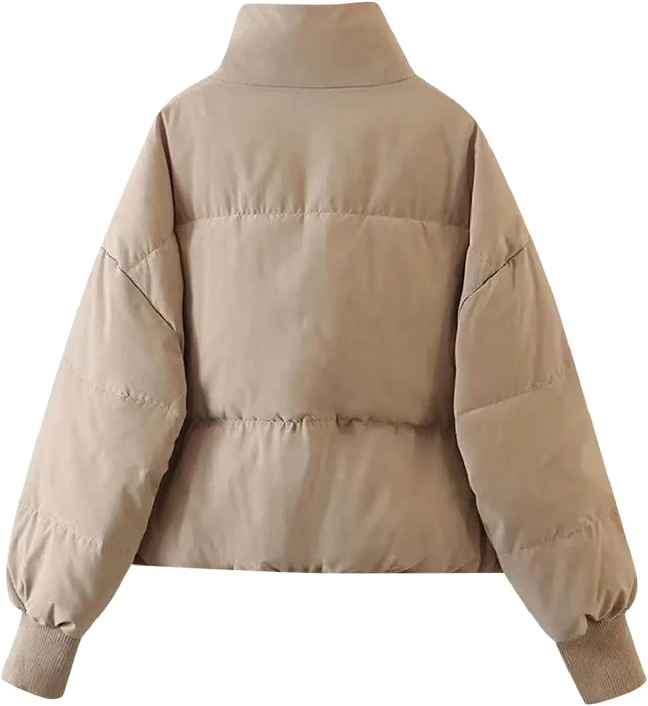 Women' s Winter Cropped Quilted Puffer Jacket Warm Down Coats Lightweight Oversized Zip Stand Collar Casual Outerwear