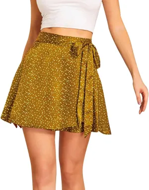 Women Skirts Stretch Waist Flared Mini Skirt Layered Ruffles Tie up High Waist Casual Short Pleated A-Line Short