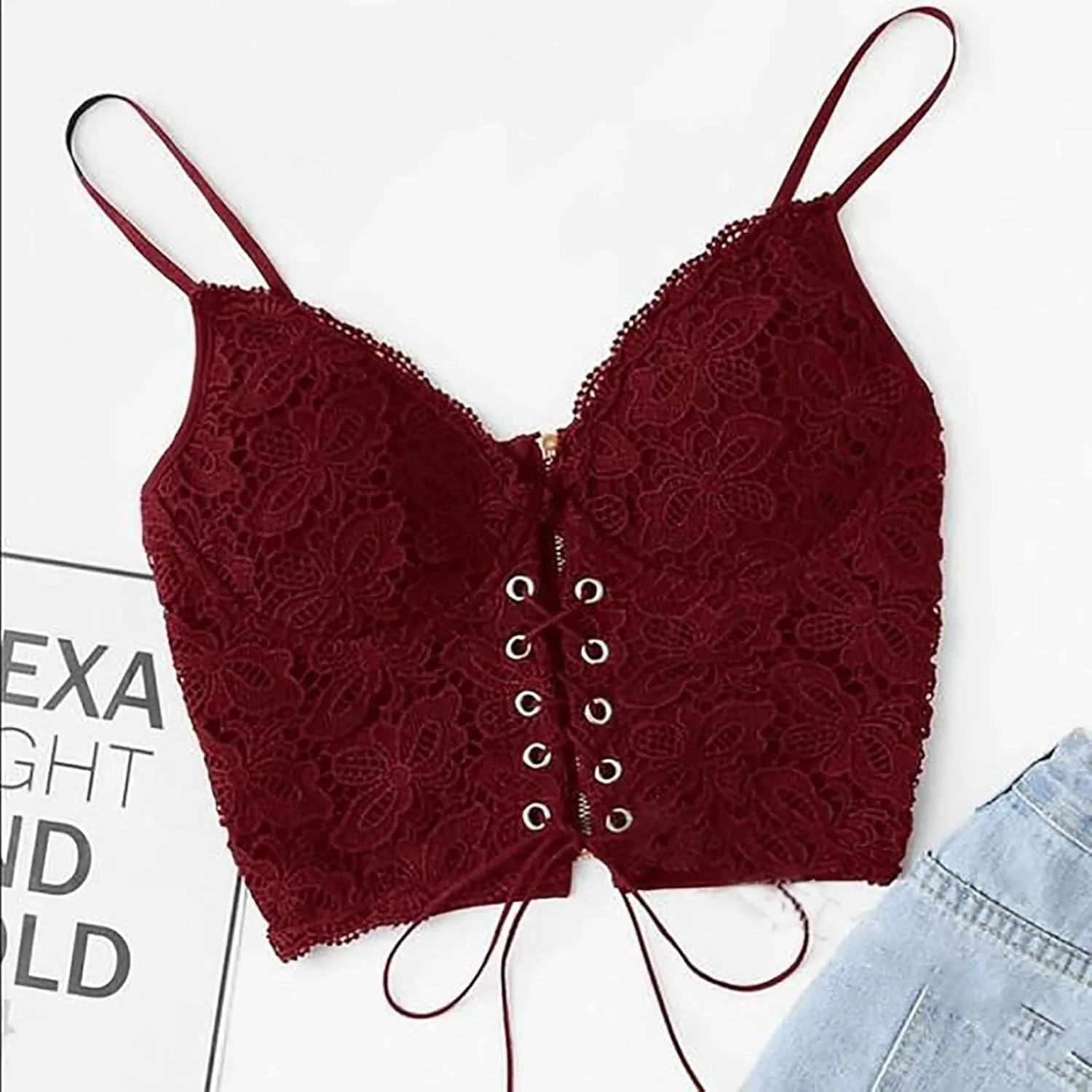 Women Sport Bras Sexy V Neck Cami Vest Padded Seamless Bralette One Piece Push up Lace Bra Detachable Straps Bandeau
