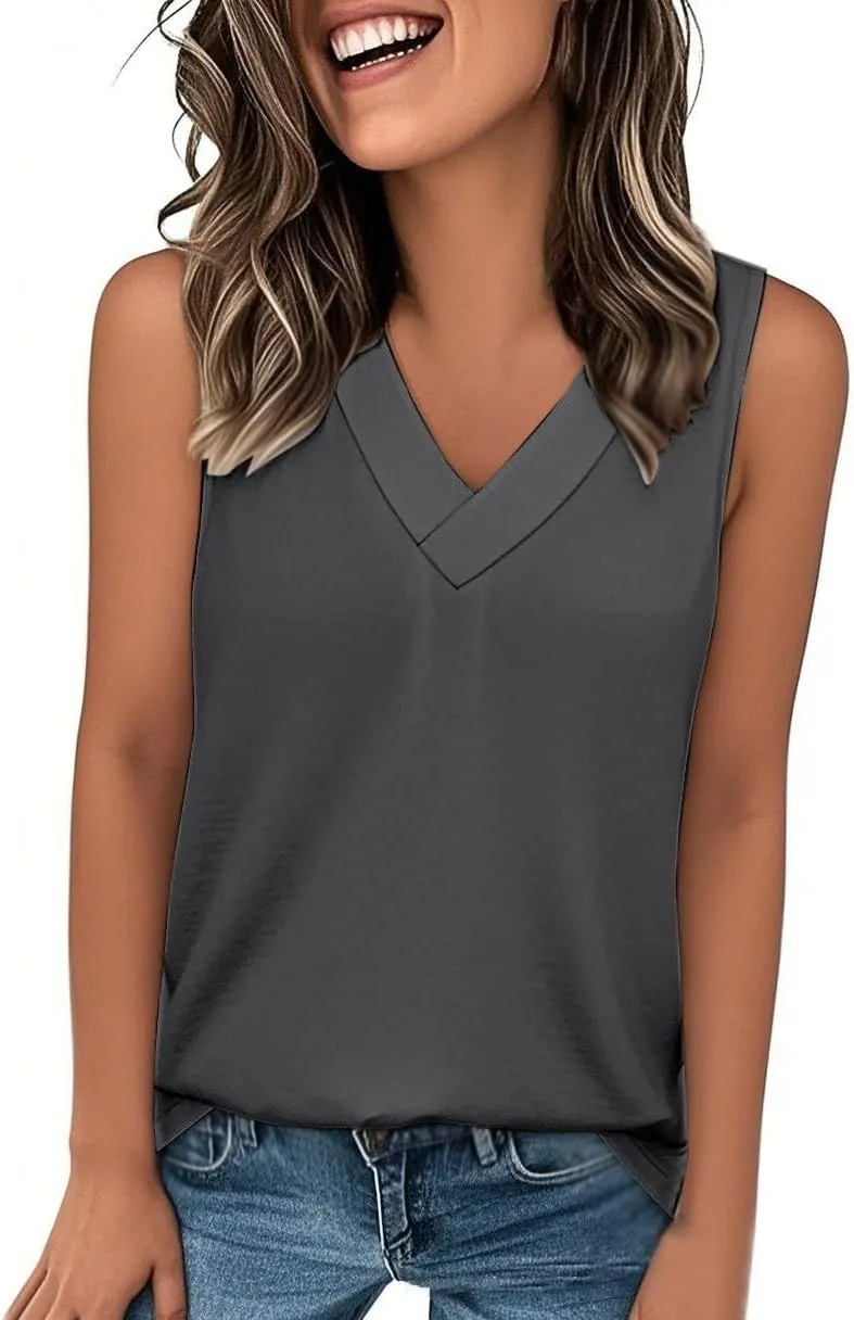 Women Tank Tops 2025 Comfy T Shirts Dressy Sleeveless V Neck Summer Loose Fit Tank Tops Tees