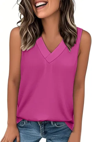 Women Tank Tops 2025 Comfy T Shirts Dressy Sleeveless V Neck Summer Loose Fit Tank Tops Tees