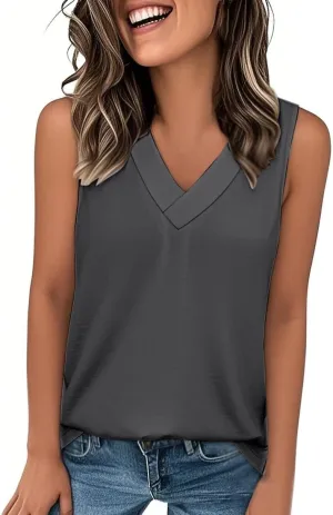 Women Tank Tops 2025 Comfy T Shirts Dressy Sleeveless V Neck Summer Loose Fit Tank Tops Tees