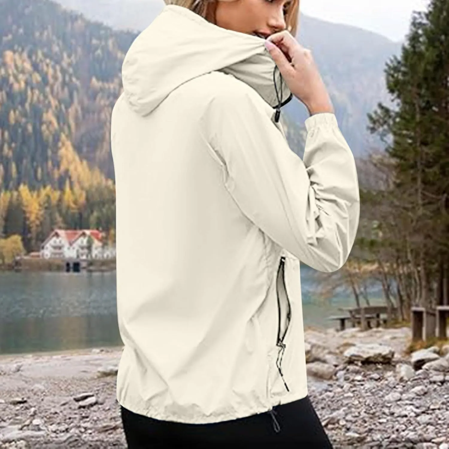 Women Waterproof Hiking Raincoat Outdoor Lined Rain Jacket Lightweight Hooded Jackets Trench Coats Fall Jacket 2024