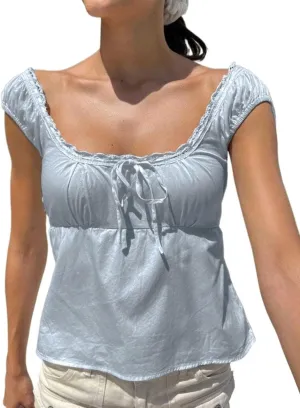 Womens 2025 Fashion Blouses Shirts Casual Solid Color Lace Trim Blouse Peplum Top Top
