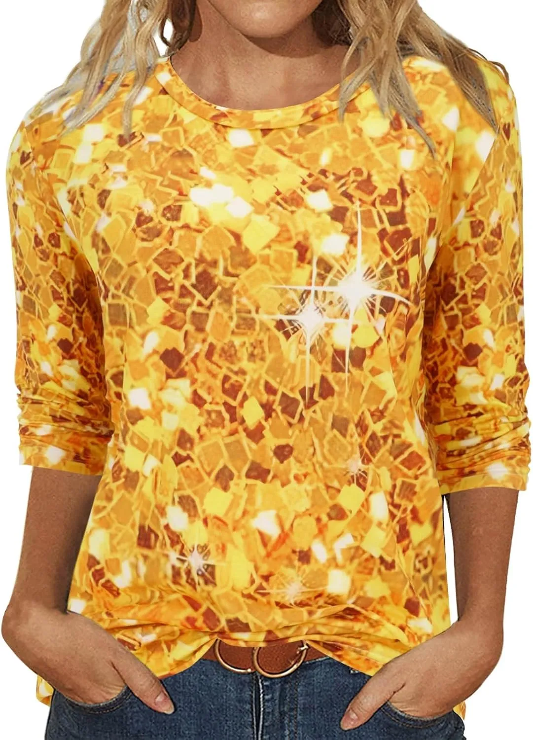 Women's 3/4 Sleeve Tops Trendy Summer 2025 Floral Print Crew Neck T-Shirts Casual Loose Fit Blouses Slim Tunic Outfits