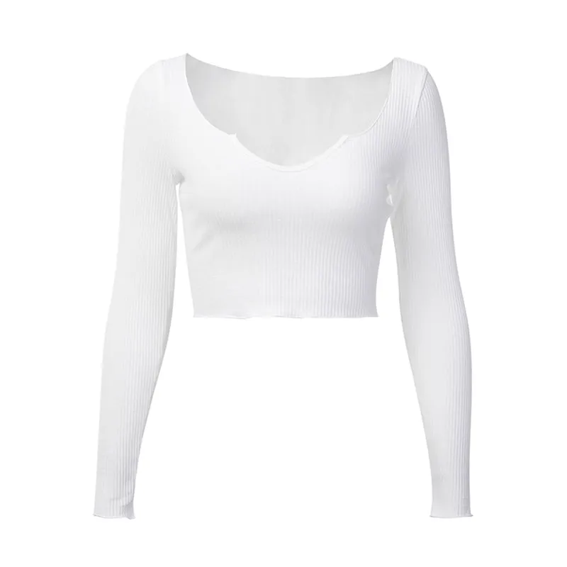 Women's Autumn Elastic Long Sleeve Bodycon Crop Top