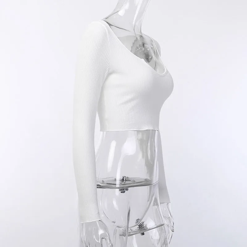 Women's Autumn Elastic Long Sleeve Bodycon Crop Top