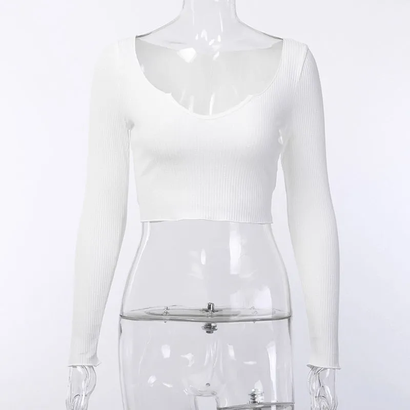 Women's Autumn Elastic Long Sleeve Bodycon Crop Top