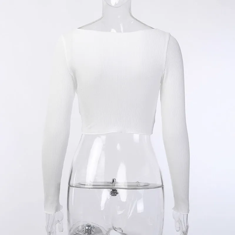 Women's Autumn Elastic Long Sleeve Bodycon Crop Top