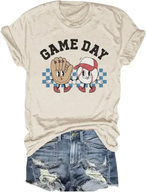 Women's Baseball Game Day T-Shirt Casual Short Sleeve Family Sports Mother's Day Mom Graphic Tees Tops
