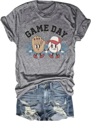 Women's Baseball Game Day T-Shirt Casual Short Sleeve Family Sports Mother's Day Mom Graphic Tees Tops