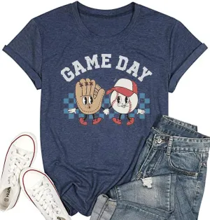 Women's Baseball Game Day T-Shirt Casual Short Sleeve Family Sports Mother's Day Mom Graphic Tees Tops