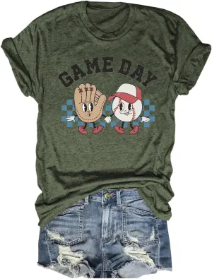 Women's Baseball Game Day T-Shirt Casual Short Sleeve Family Sports Mother's Day Mom Graphic Tees Tops