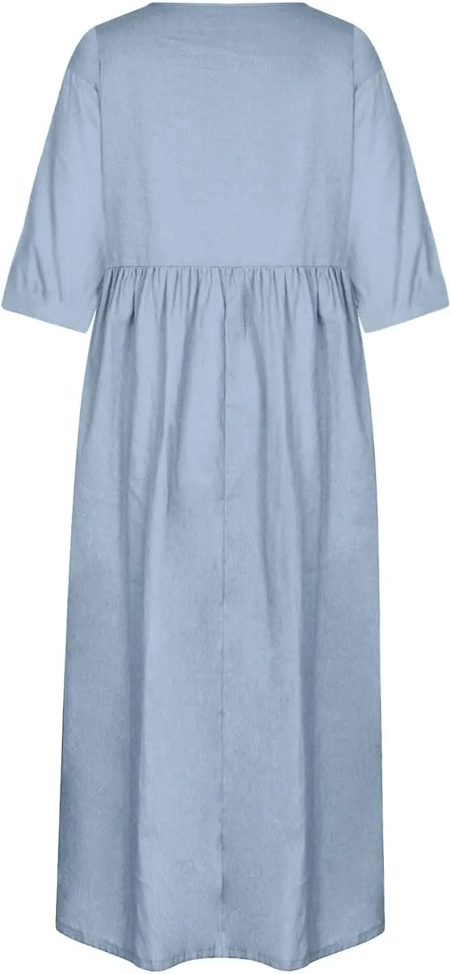 Women's Beach Vacation Clothes Summer Casual Loose Trendy Short Sleeve Round Neck Solid Vacation Dress Plus Size, S-5XL