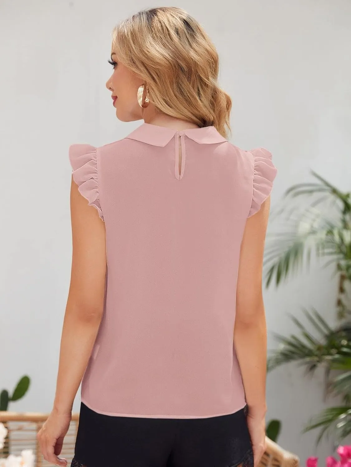 Women's Blouses Shirts Flounce Sleeve Ruffle Lace Top Trendy Tshirts Tops