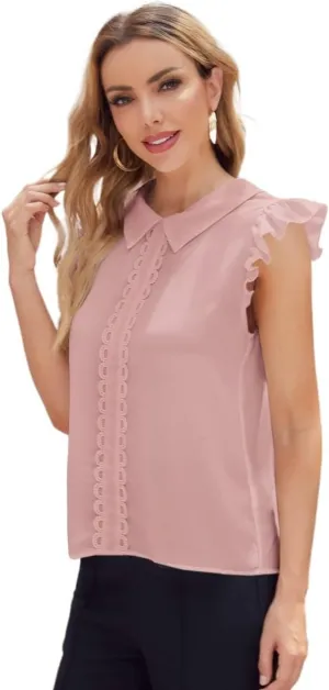 Women's Blouses Shirts Flounce Sleeve Ruffle Lace Top Trendy Tshirts Tops