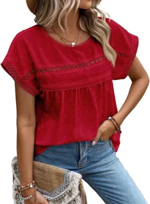 Women's Blouses Shirts Lace Batwing Sleeve Blouse Trendy Tshirts Tops