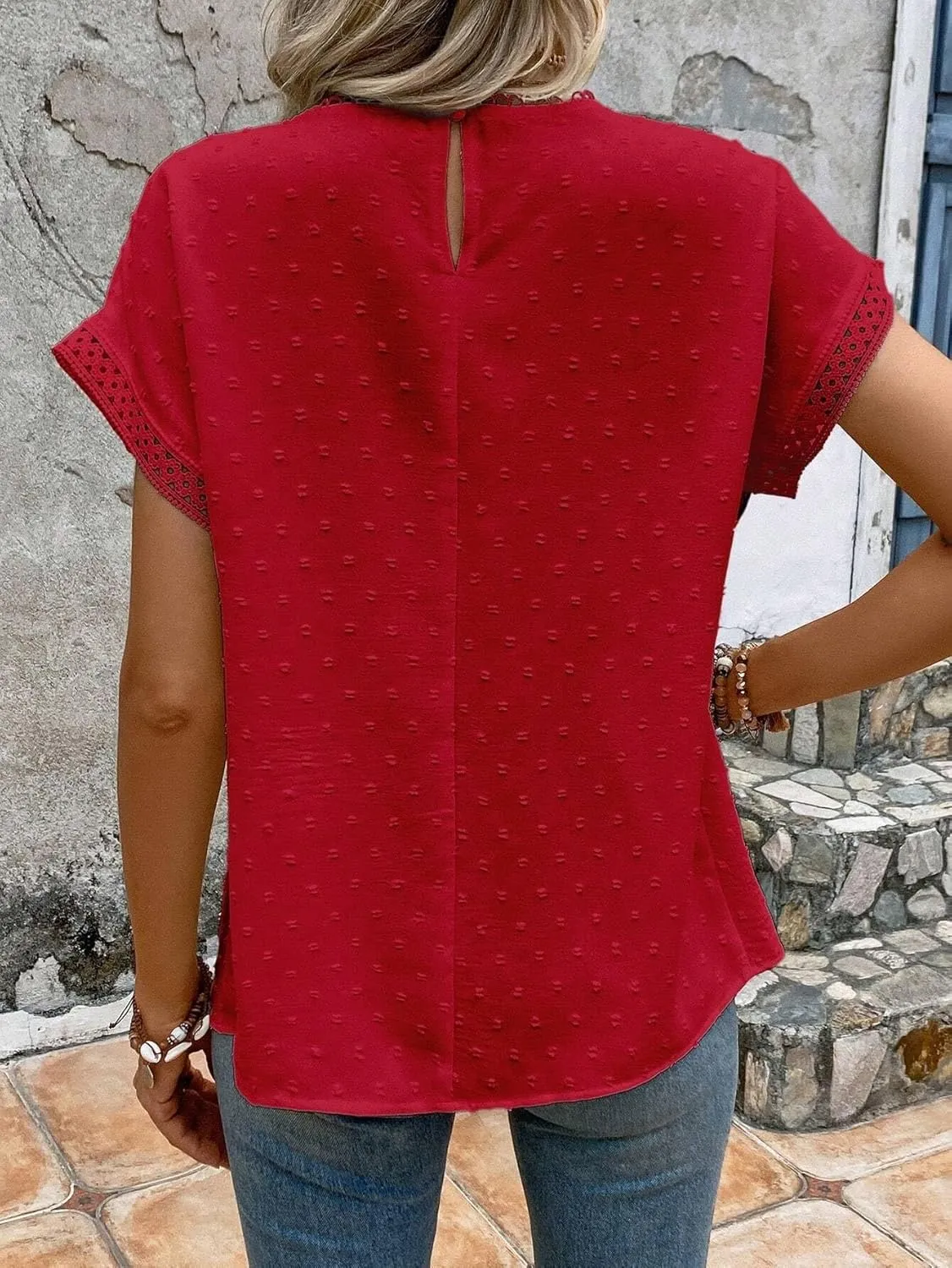 Women's Blouses Shirts Lace Batwing Sleeve Blouse Trendy Tshirts Tops