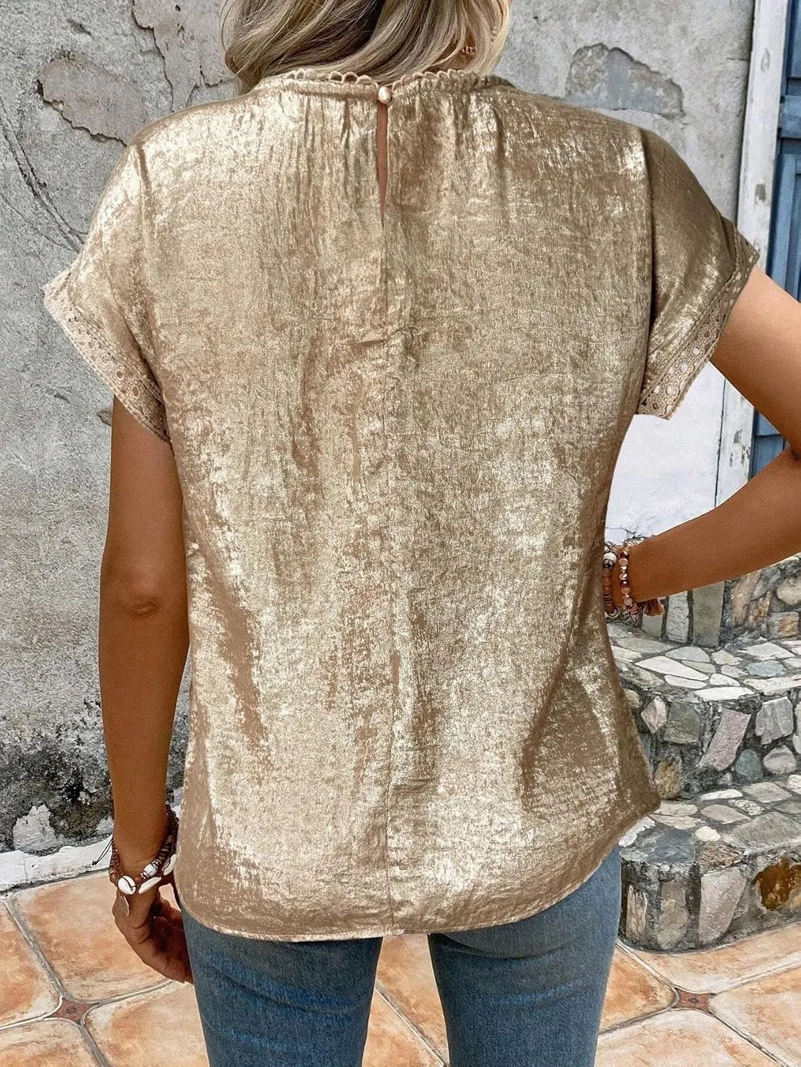 Women's Blouses Shirts Lace Batwing Sleeve Casual Blouse Trendy Tshirts Tops