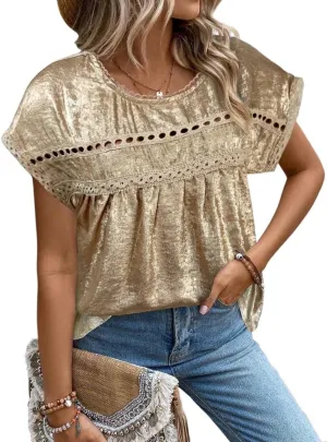 Women's Blouses Shirts Lace Batwing Sleeve Casual Blouse Trendy Tshirts Tops