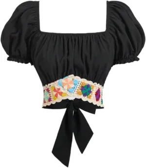 Women's Blouses Shirts Lace Bow Tie Back Cropped Top Blouse Trendy Tshirts Tops