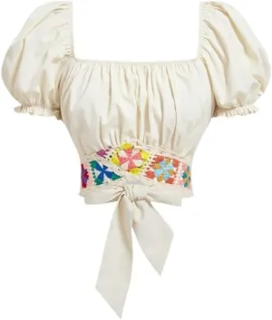 Women's Blouses Shirts Lace Short Sleeve Shirt with Back Bow Tie Trendy Tshirts Tops