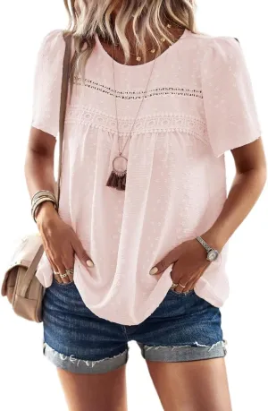 Women's Blouses Shirts Round Neck Guipure Lace Blouse Trendy Tshirts Tops
