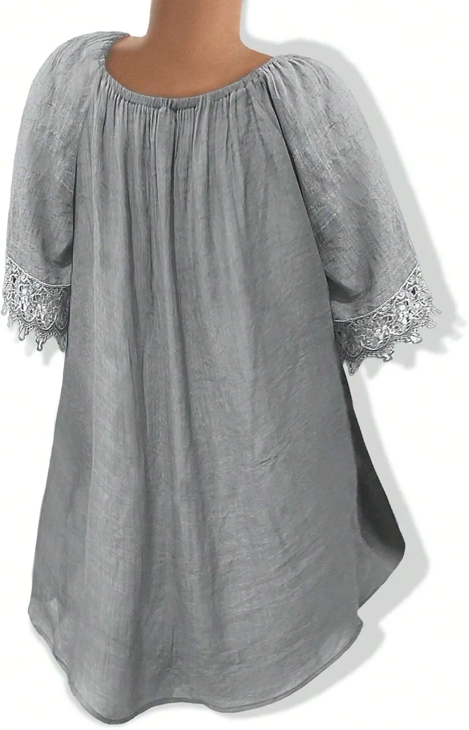 Women's Blouses Shirts Summer Solid Color Lace Splice Sleeve Casual Blouse Trendy Tshirts Tops