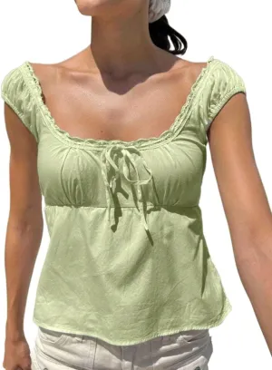 Women's Blouses Shirts Tie Front Ruched Bust Blouse Peplum Top Trendy Tshirts Tops