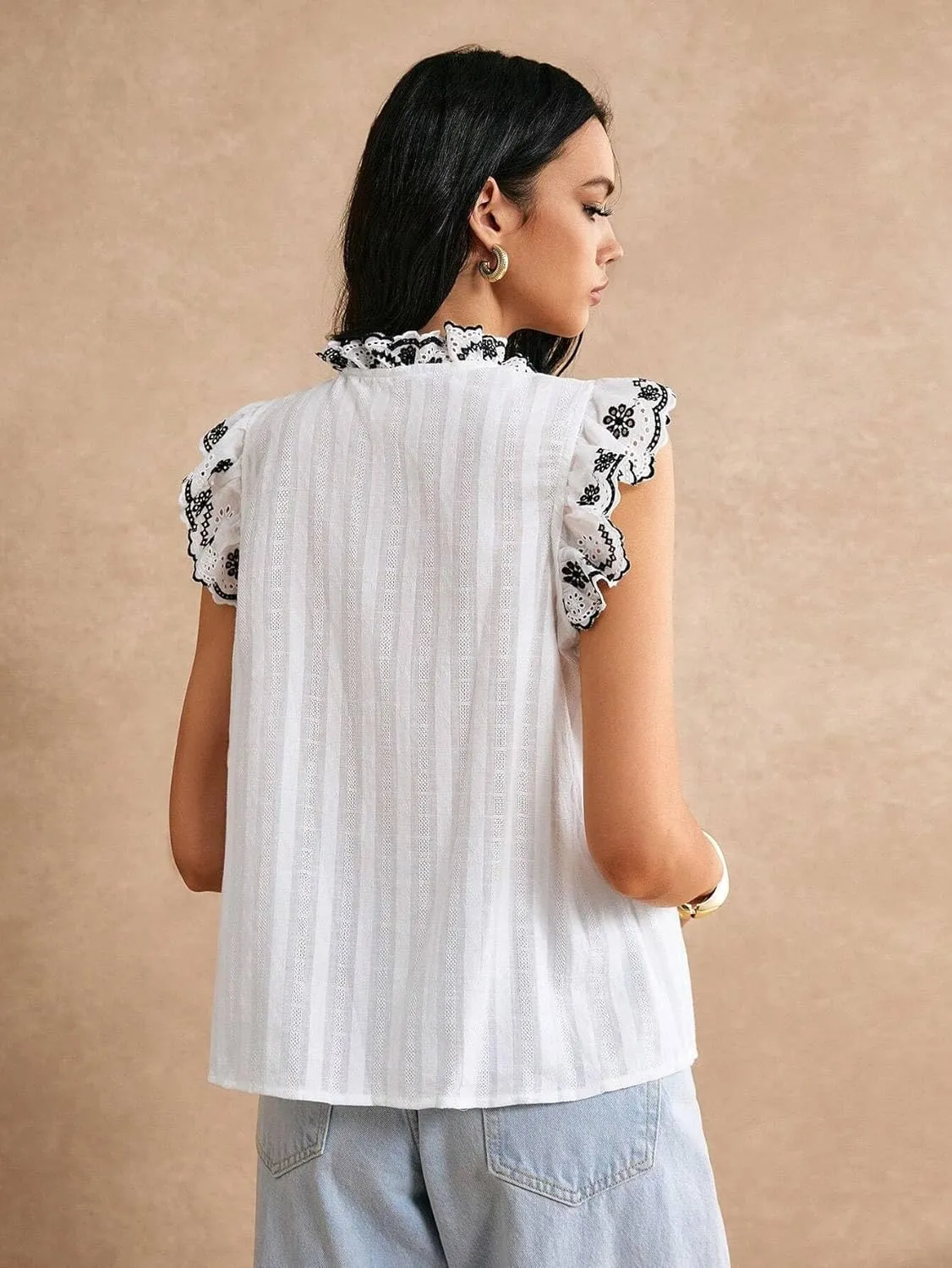 Women's Blouses Shirts White Cotton Lace Embroidery Top Cap Sleeve Blouse Trendy Tshirts Tops